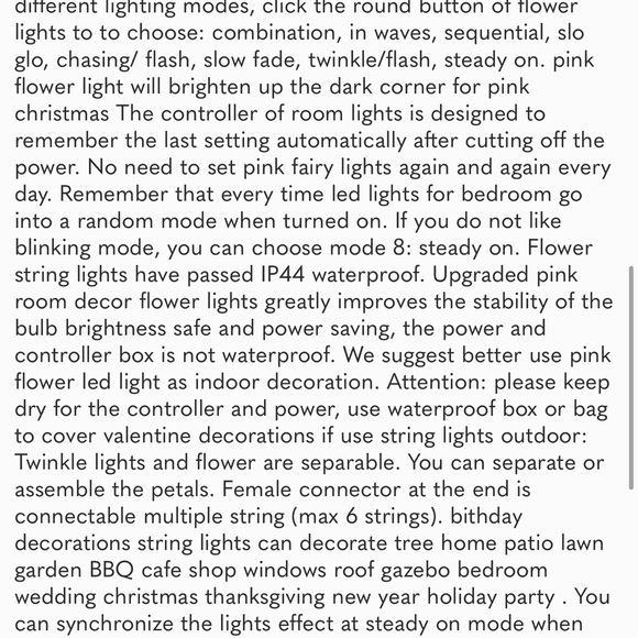 String Lights, Pink Lights Room Decor Flower String Lights 33 Feet 100LED 8 Mode - Picture 9 of 9